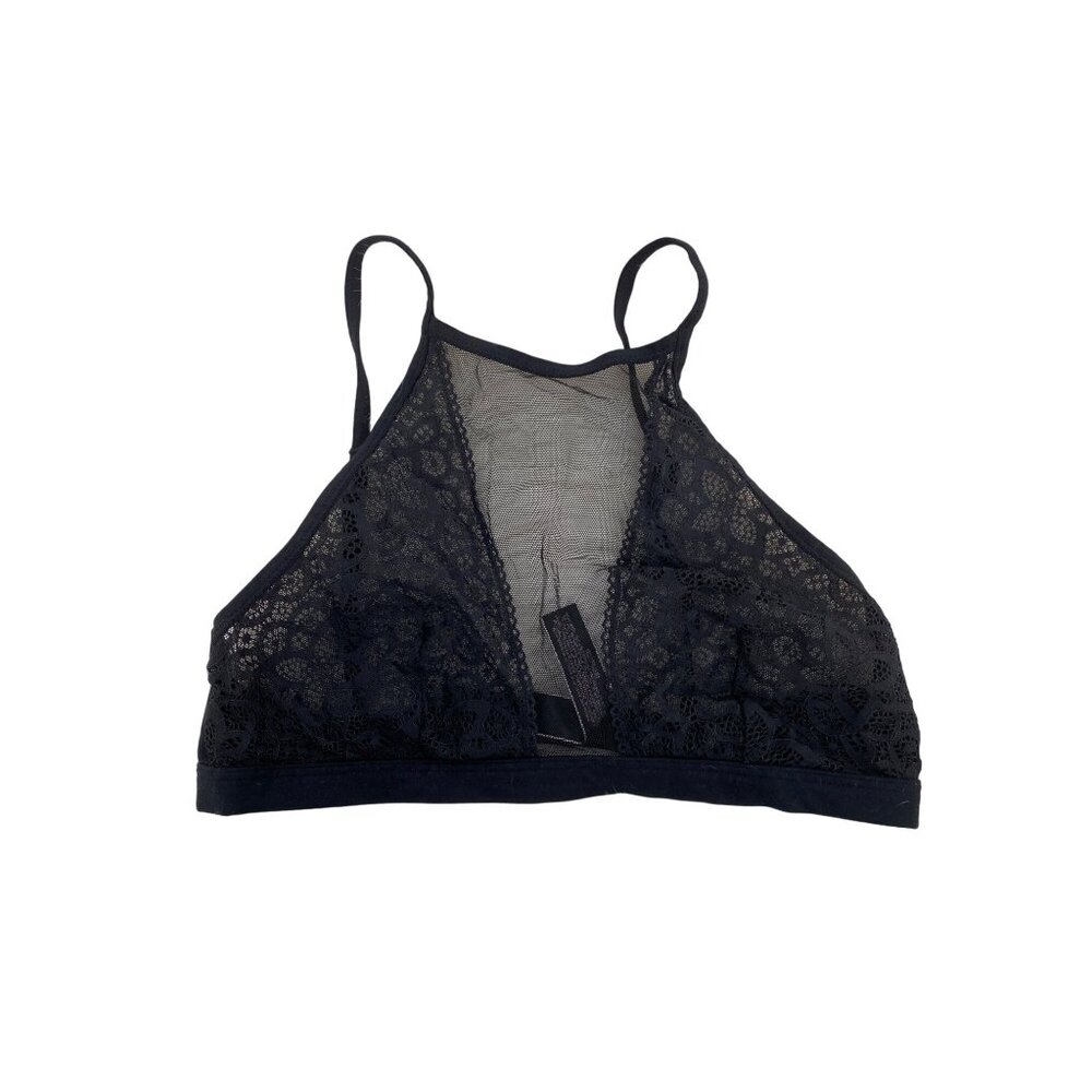 Victoria's Secret Crop Top Bralette BLACK LACE SHEER UNLINED High Neck Dream Ang